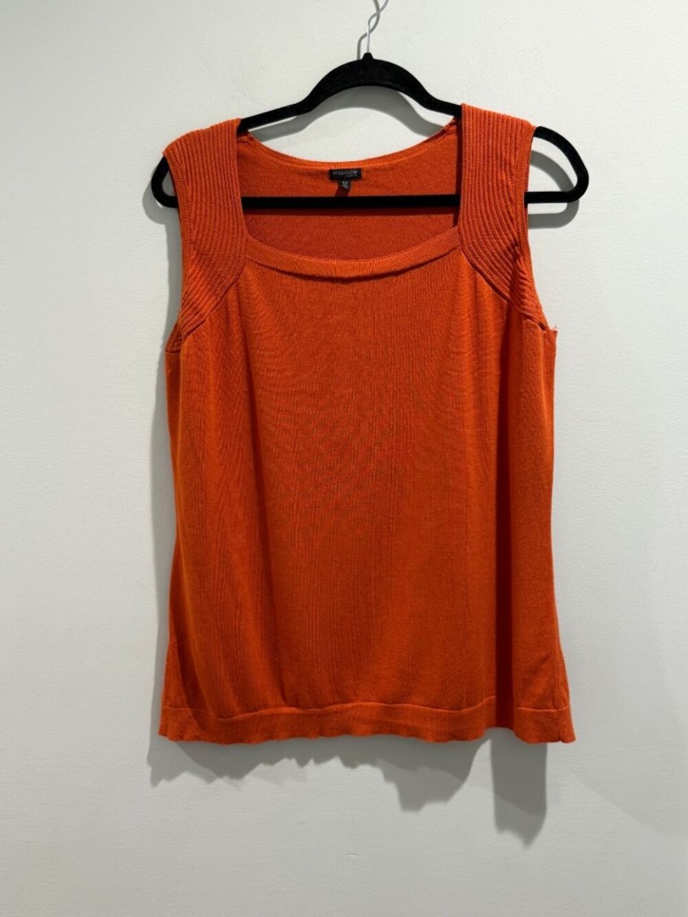 Madison Woman Fall Orange Square Neck Knit Vest Top 1X